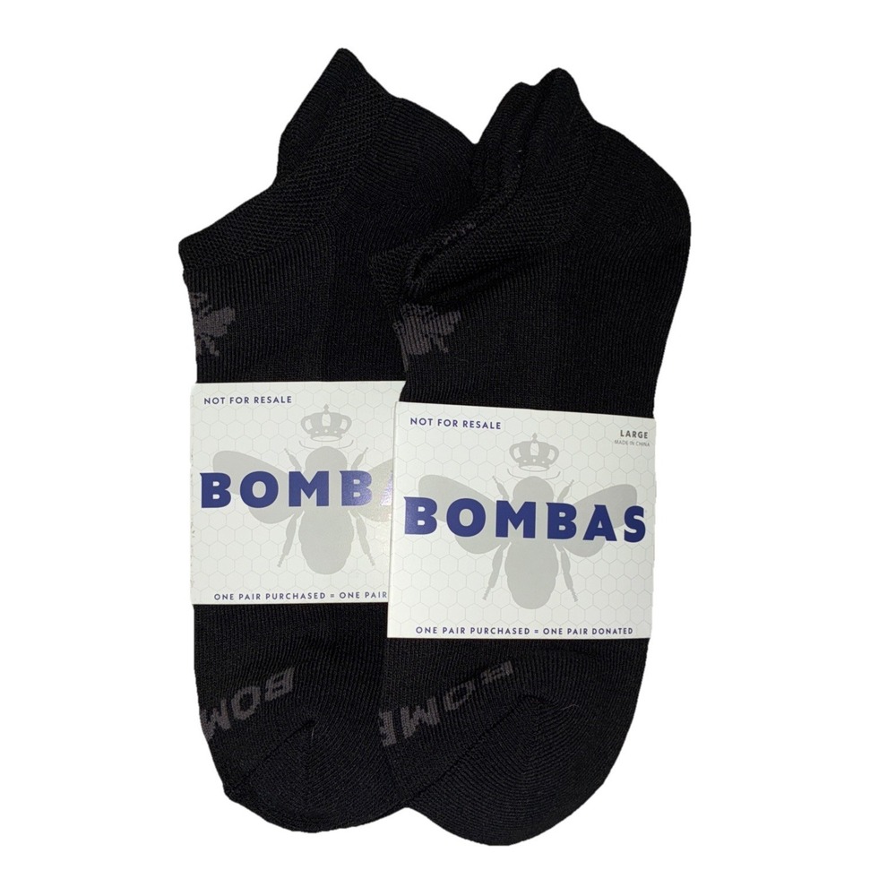 BOMBAS Socks Men's L (US 9.5-13) Black Gray Ankle Logo NEW Lot Of 2